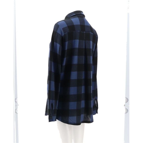 Denim & Co Buffalo Plaid Button Tunic Top Indigo A2964775 - Picture 3 of 7